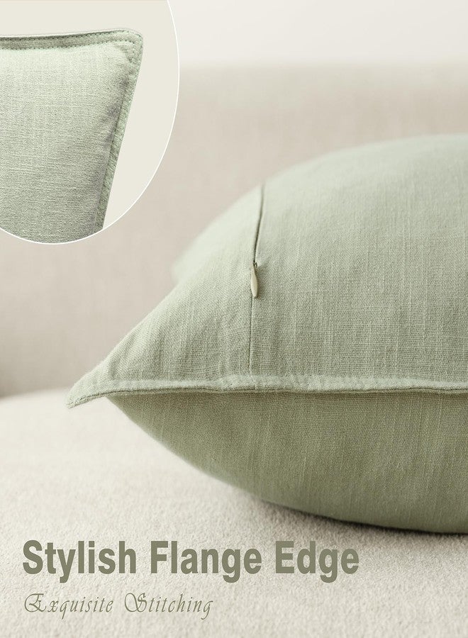 Foindtower Pack of 2, Decorative Linen Solid Throw Pillow Covers Accent Soft Cushion Case Farmhouse Boho Pillowcase for Couch Sofa Chair Bedroom Living Room Home Decor 18 x 18 Inch Light Sage Green - Image 3